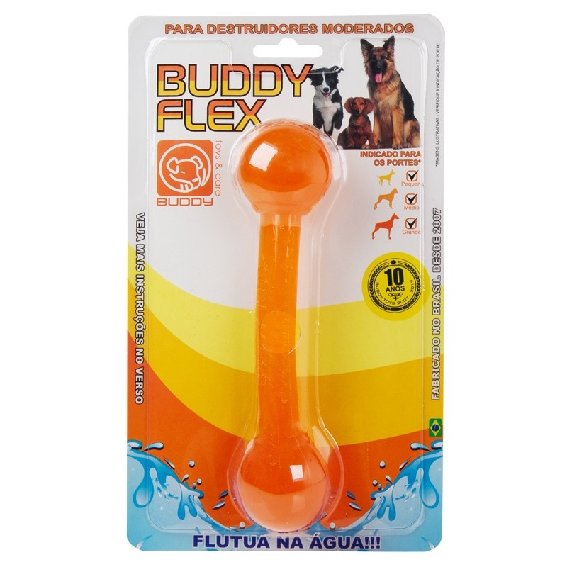 Brinquedo Flex Flutua na água para Cães Destruidores moderados - Halteres Flex - Buddy Toys (Laranja)