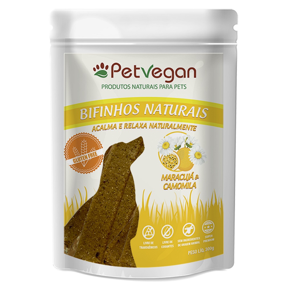 Pet Vegan Bifinhos Maracujá e Camomila Acalma e Relaxa Naturalmente Gluten Free - Petisco Vegano Cães (300g)