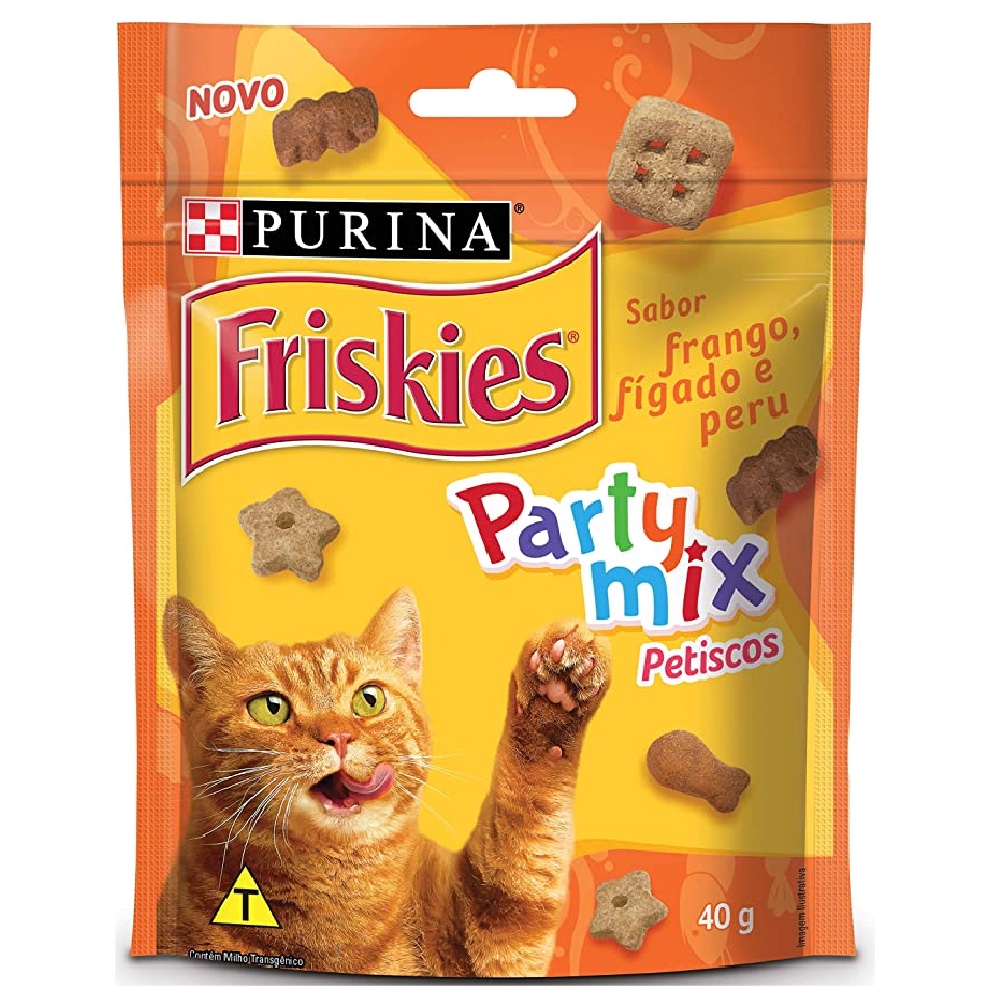 Petiscos Friskies Party Mix Sabor Frango, Fígado e Peru para Gatos Adultos - Nestlé Purina (40 g)