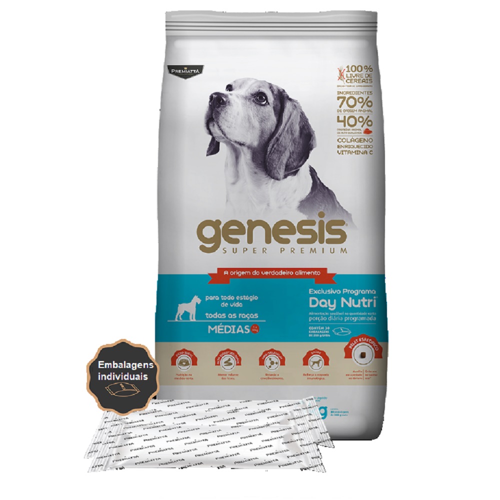 Ração Gênesis Super Premium para Cães Adultos e Filhotes de Porte Médio - Gran Premiatta (6 kg = 30x200g)