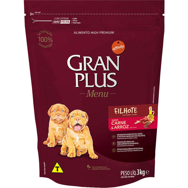 Ração Gran Plus Cães Filhotes Carne e Arroz (3 kg) - Affinity Guabi