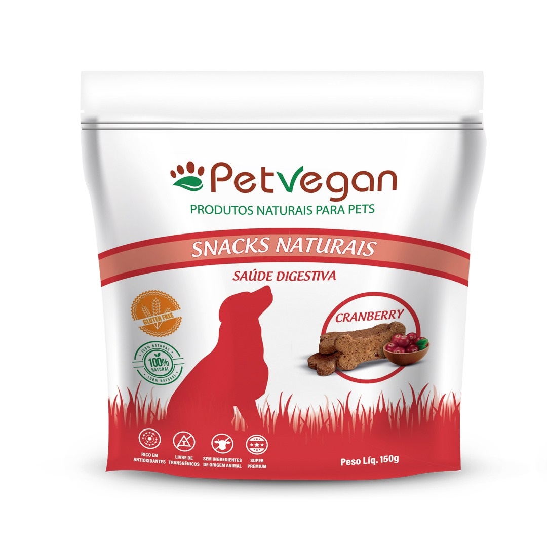 Snacks Naturais Assados Veganos sabor Cranberry para Cães - Pet Vegan (150g)