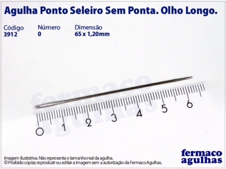 Agulha Ponto Seleiro Sem Ponta para Couro - Número 0 - Olho Longo - 6,5cm x 1,20mm diâmetro.
