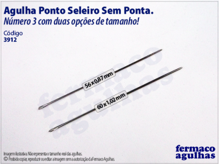 Agulha Ponto Seleiro Sem Ponta para Couro - Número 3 - Dois tamanhos disponíveis.