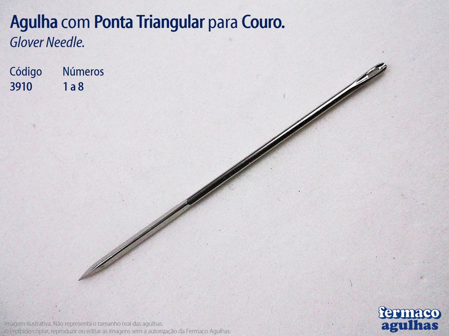 Agulha para Couro com Ponta Triangular número 6 (39,5mm x 0,76mm). Agulha Glover Needle 6.