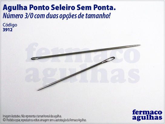 Agulha Ponto Seleiro Sem Ponta para Couro - Número 3/0 - Dois tamanhos disponíveis. Pacote com 10 agulhas para cada tamanho escolhido!