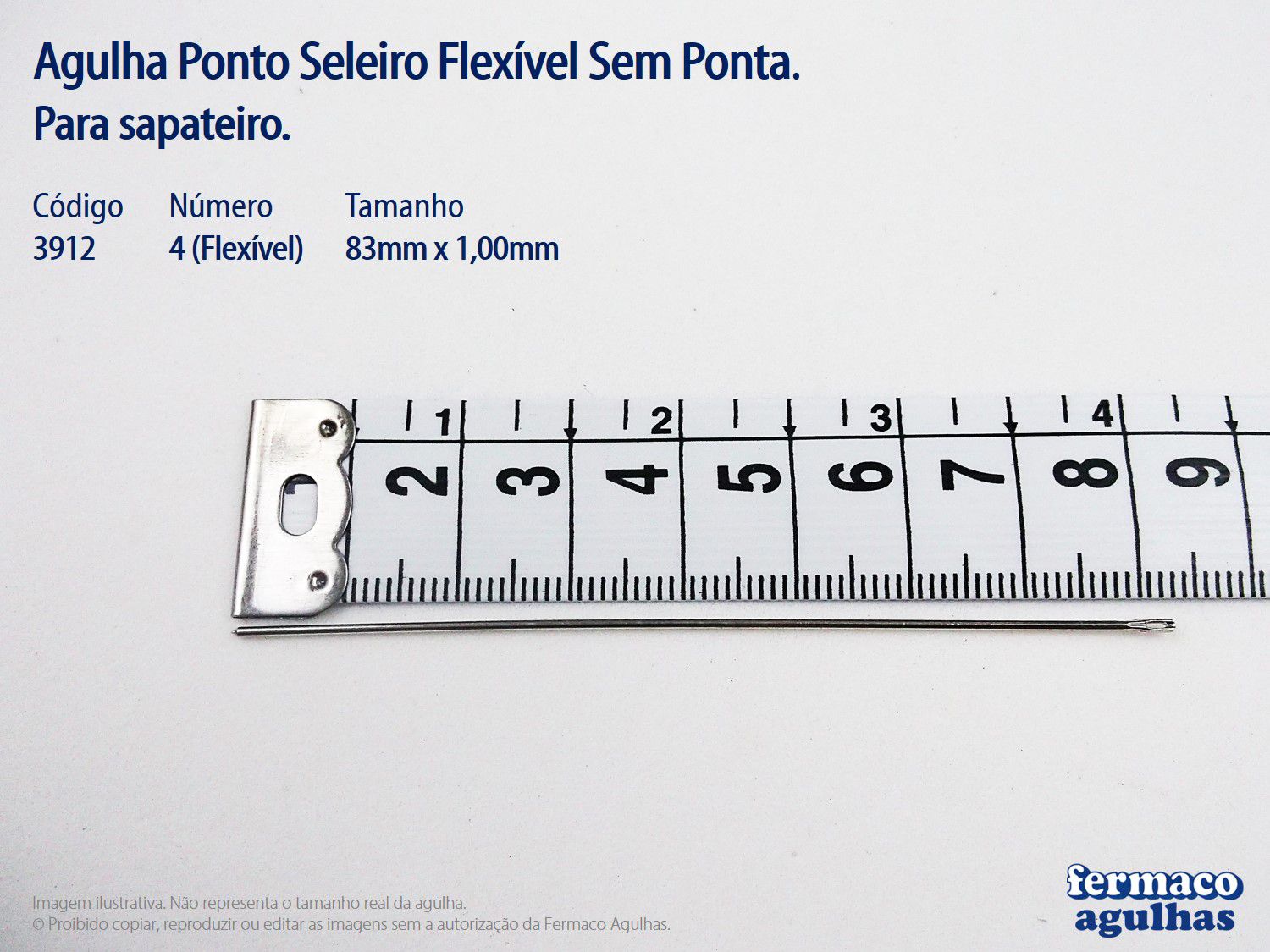 Agulha Ponto Seleiro Sem Ponta para Couro - Número 4 (Flexível) para Sapateiro ( 8,3cm x 1,00mm diâmetro).