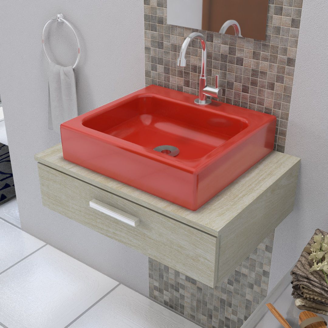 Cuba de Apoio para Banheiro e Lavabo Modelo Nice Vermelha