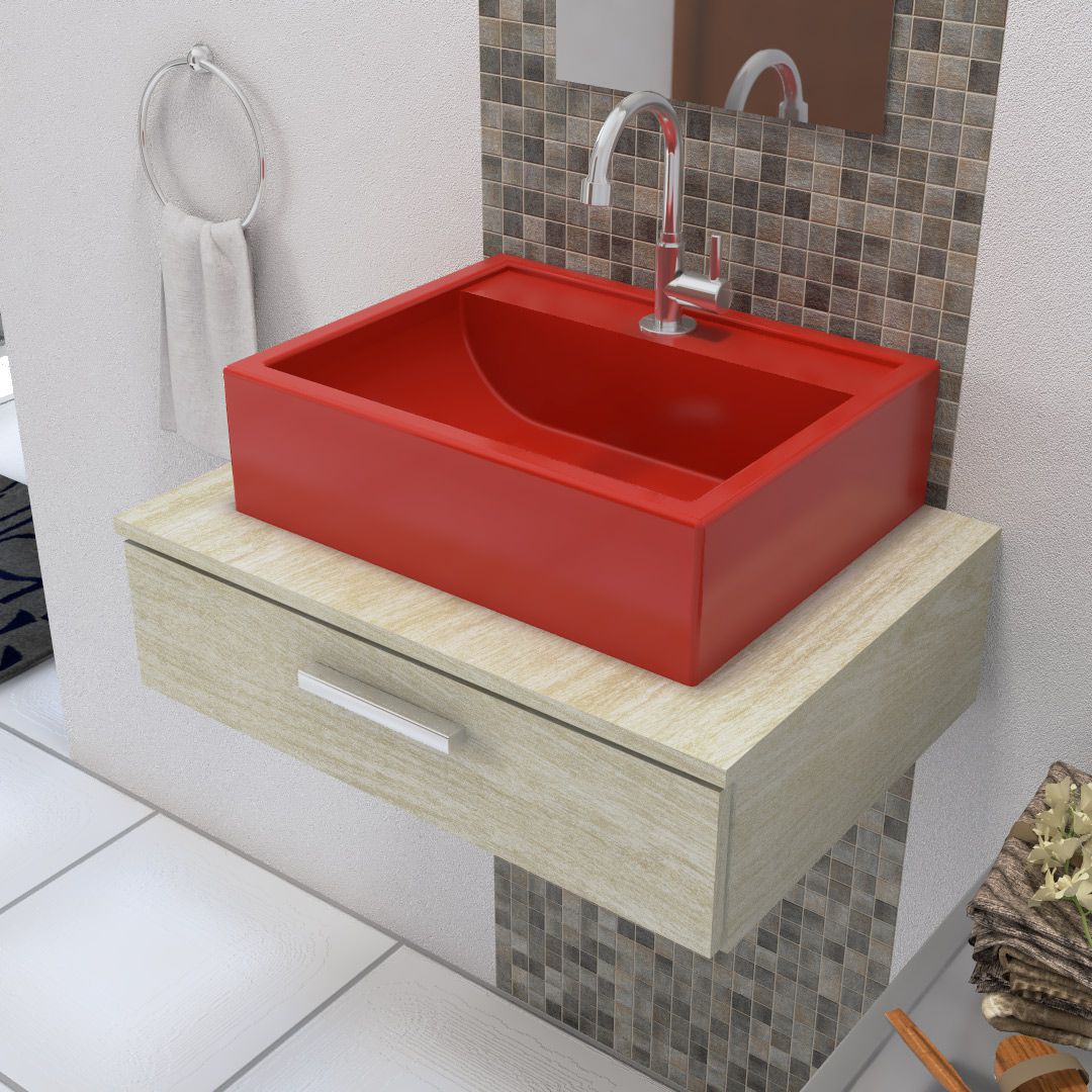 Cuba de Apoio/Sobrepor para Banheiro e Lavabo Modelo Jacuzzi Vermelha