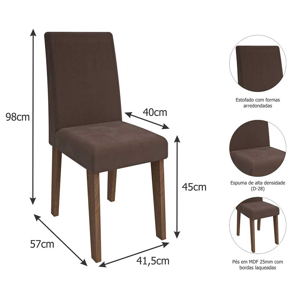 Mesa para Sala de Jantar Alana 130 x 80 cm e 4 Cadeiras Milena Cimol Savana/Off White/Chocolate