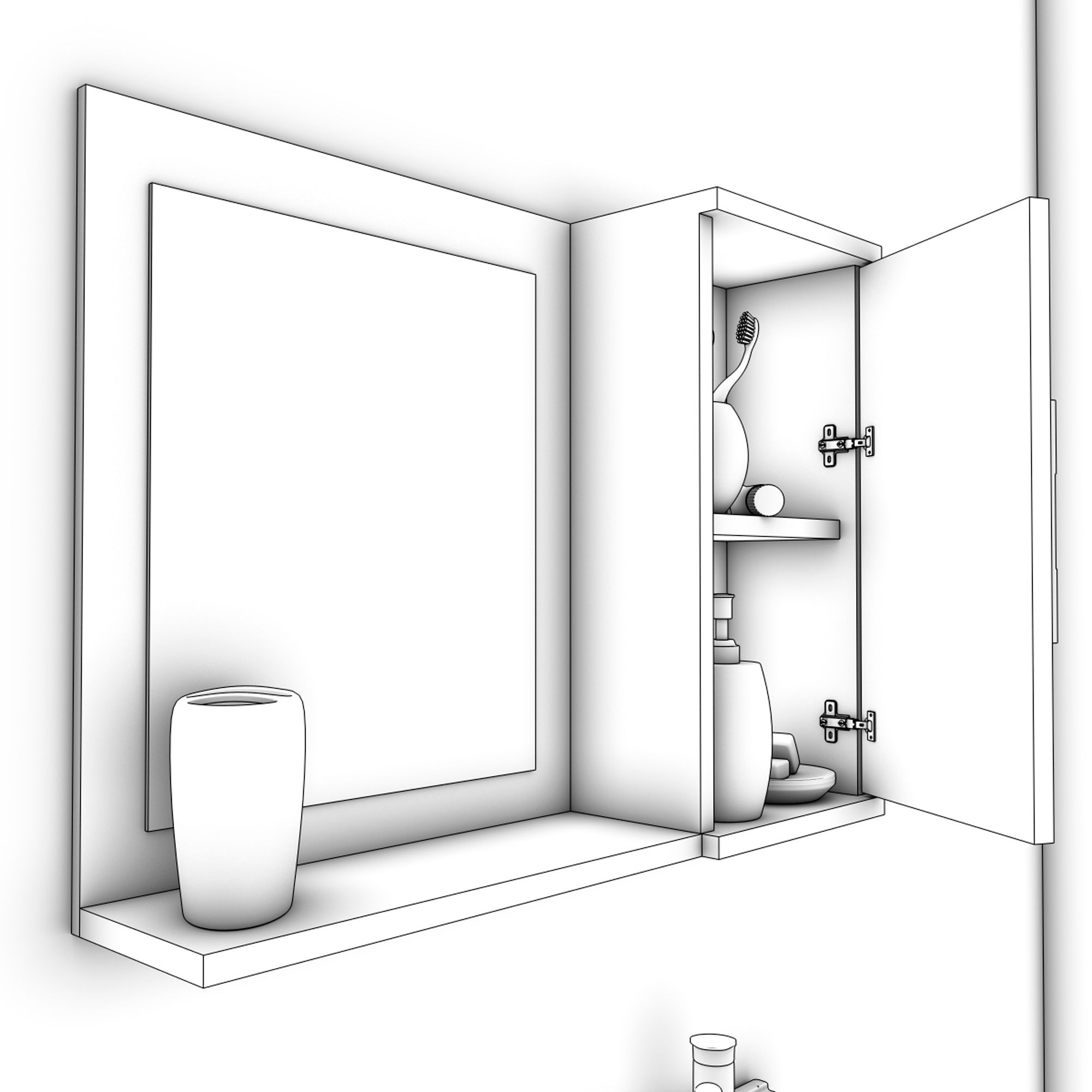 Gabinete Para Banheiro Fortaleza 65 Cm Com  Espelho De Banheiro MGM Móveis Amendoa/Off White