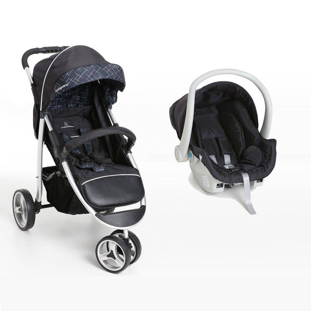 Carro De Bebê 3 Rodas + Bebê Conforto Apollo Preto - Galzerano