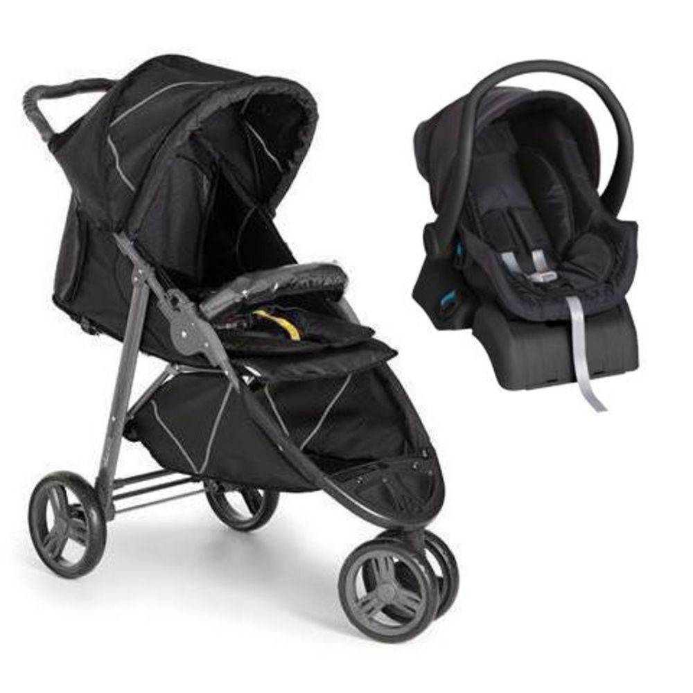 Carro De Bebê 3 Rodas Cross Com Bebê Conforto Black (Preto) + Base - Galzerano
