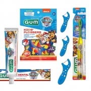Kit Infantil Patrulha Canina GUM® |Escova c/ Luz + Gel Dental + Flosser