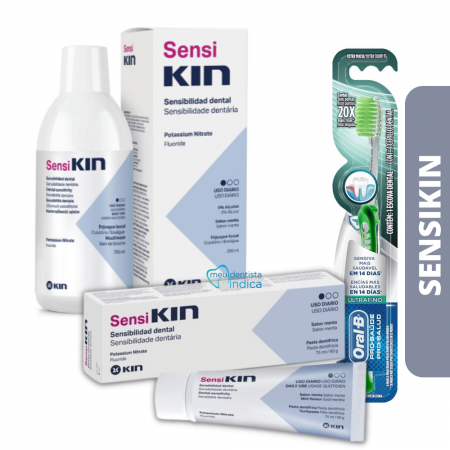 Sensikin Kit | Cuidados para Dentes Sensíveis | Enxague + Creme Dental Sensikin + Escova Oral-B