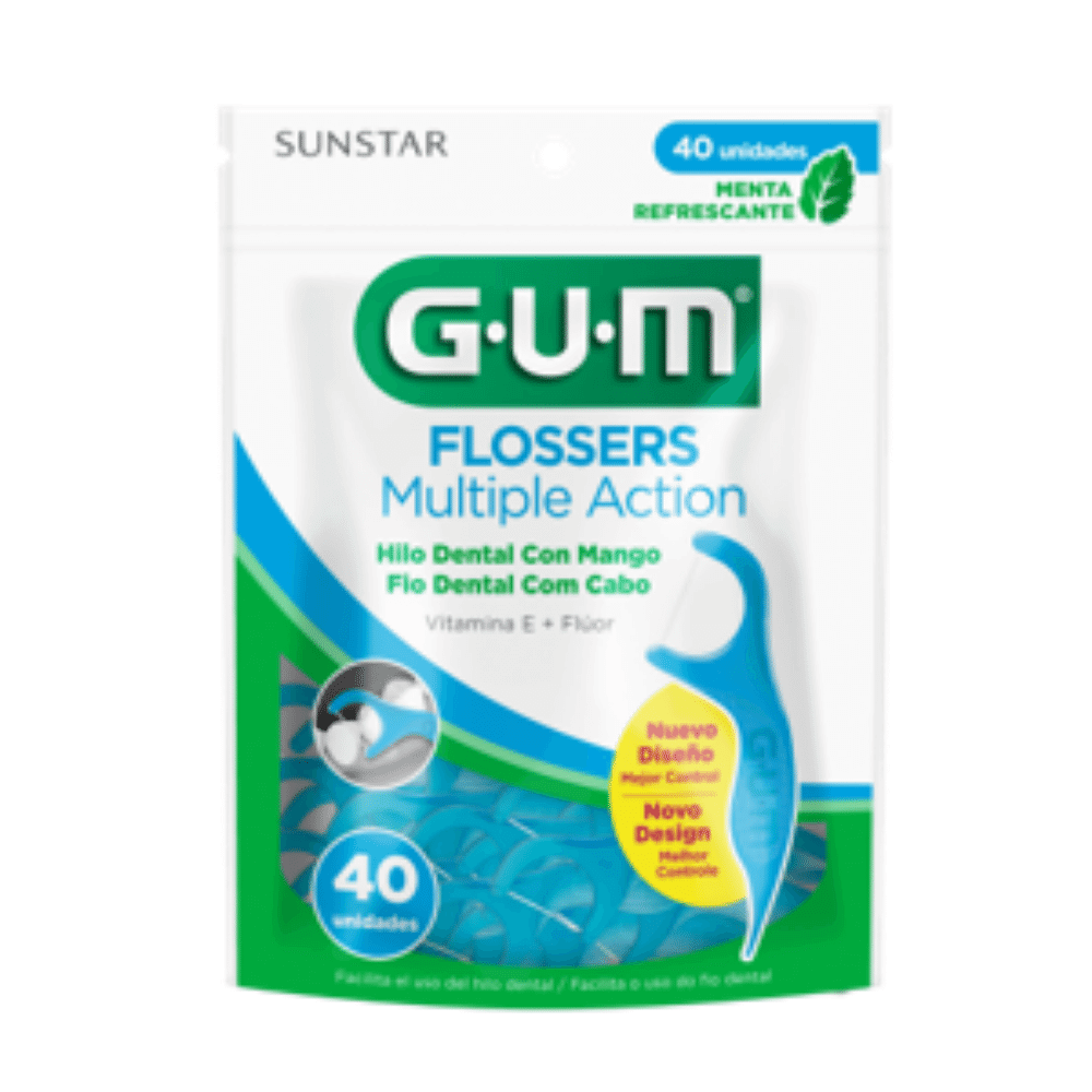 Flosser Multiple Action Azul |GUM®|Fio Dental Adulto com Cabo | 200 unidades