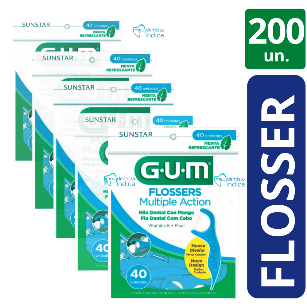 Flosser Multiple Action Azul |GUM®|Fio Dental Adulto com Cabo | 200 unidades