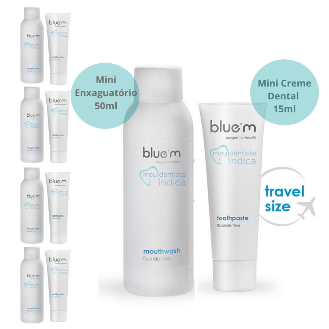 Bluem | Mini Kit c/ Creme Dental 15ml e Enxaguatório 50ml | Ideal p/ Implantes Dentais | 5 Mini Kits
