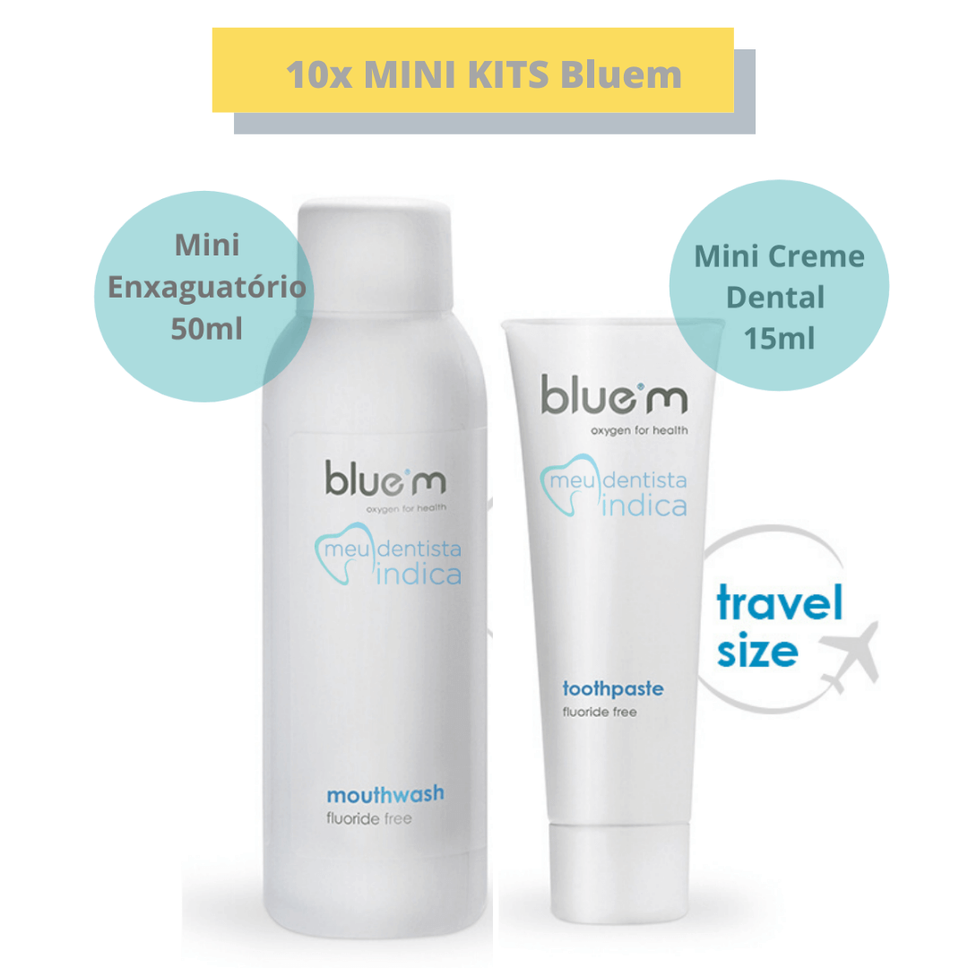 Bluem | MINI KIT c/ Creme Dental 15ml e Enxaguatório 50ml | Ideal p/ Implantes Dentais | 10 MINI KITS