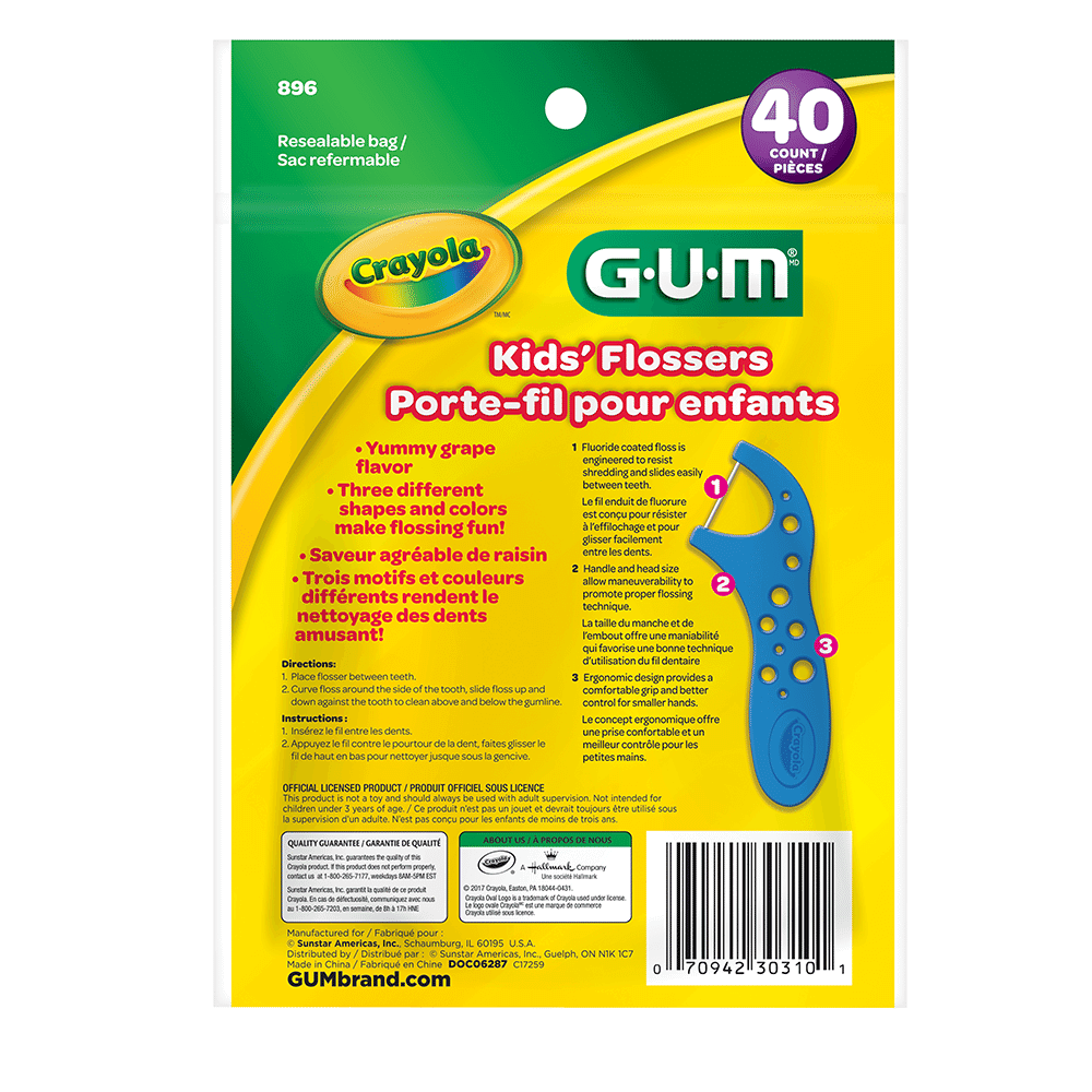 Flosser Infantil Crayola |GUM®|Fio Dental Infantil com Cabo | 40 unidades