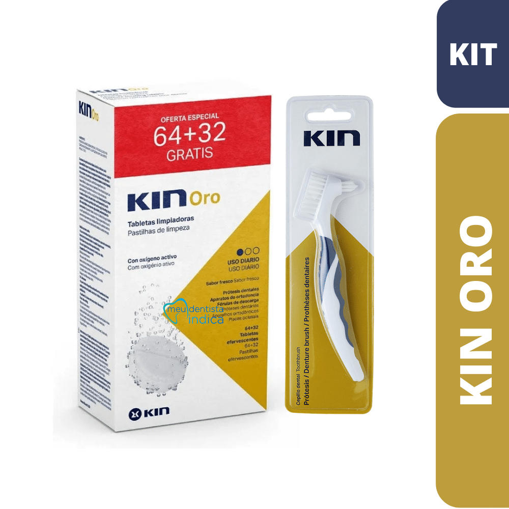 KIN ORO | Kit 96 Pastilhas + 1 Escova | Limpeza de Próteses e Aparelhos