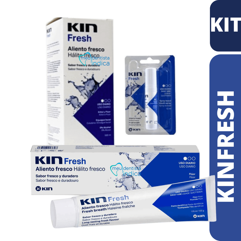 Kit KIN Fresh | Enxaguatório 500ml + Creme Dental 155grs + Spray Oral 10ml | Hálito Fresco