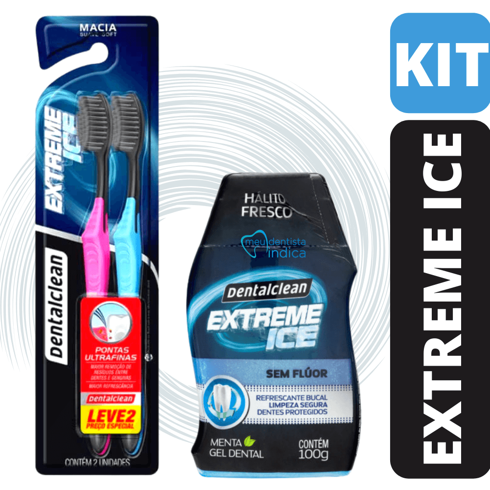 Kit Extreme Ice Sem Flúor | Gel dental + 2 escovas dentais | DentalClean