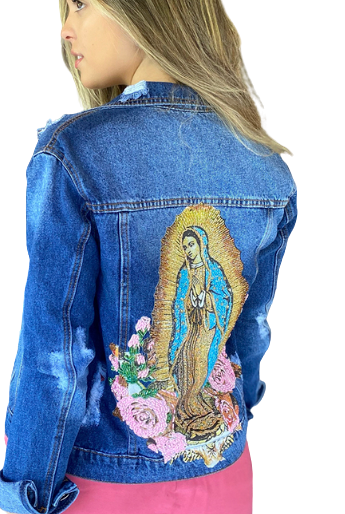 Jaqueta Jeans Bordada Feminina Karmel Western Nossa Senhora De Guadalupe