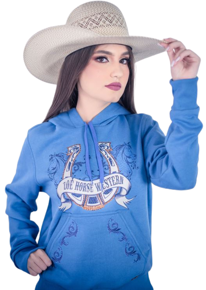 Moletom Feminino Zoe Horse Western Azul 1001