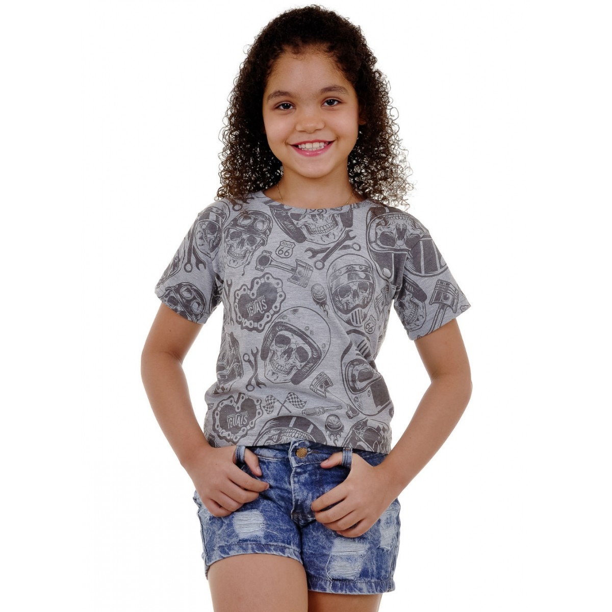 Camiseta Infantil Caveira Motociclista - Somos Todos Iguais