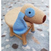 Banquinho Infantil Forrado em Crochet - Cachorro Azul
