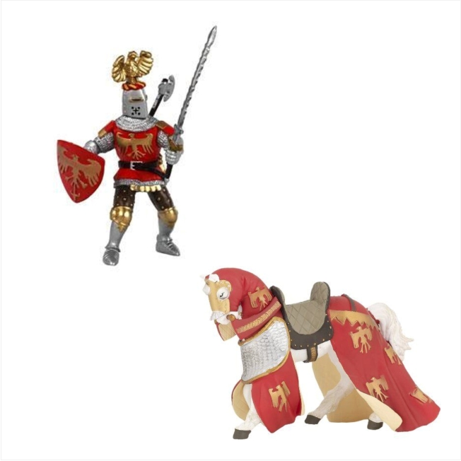 Papo Miniatura - Cavalo e Cavaleiro Vermelho