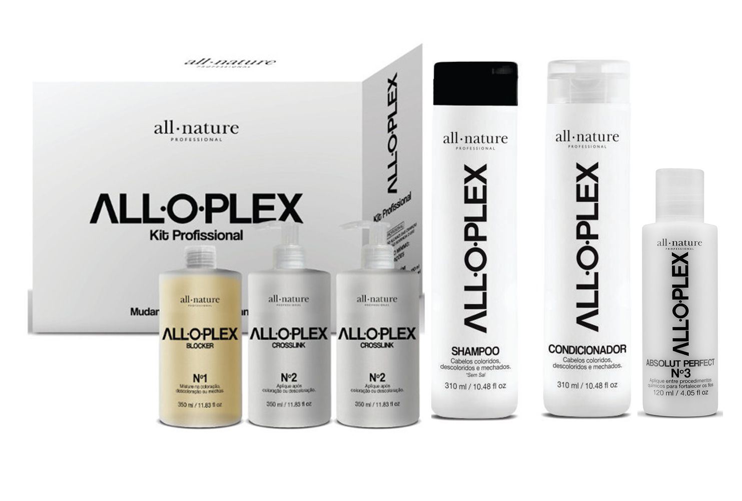 Kit Alloplex Blocker Bloqueador de Danos Nas Descolorações Mechas, Luzes, Colorações e Demais Químicas + Shampoo + Condicionador 300ml + Passo 3 de 120ml cada