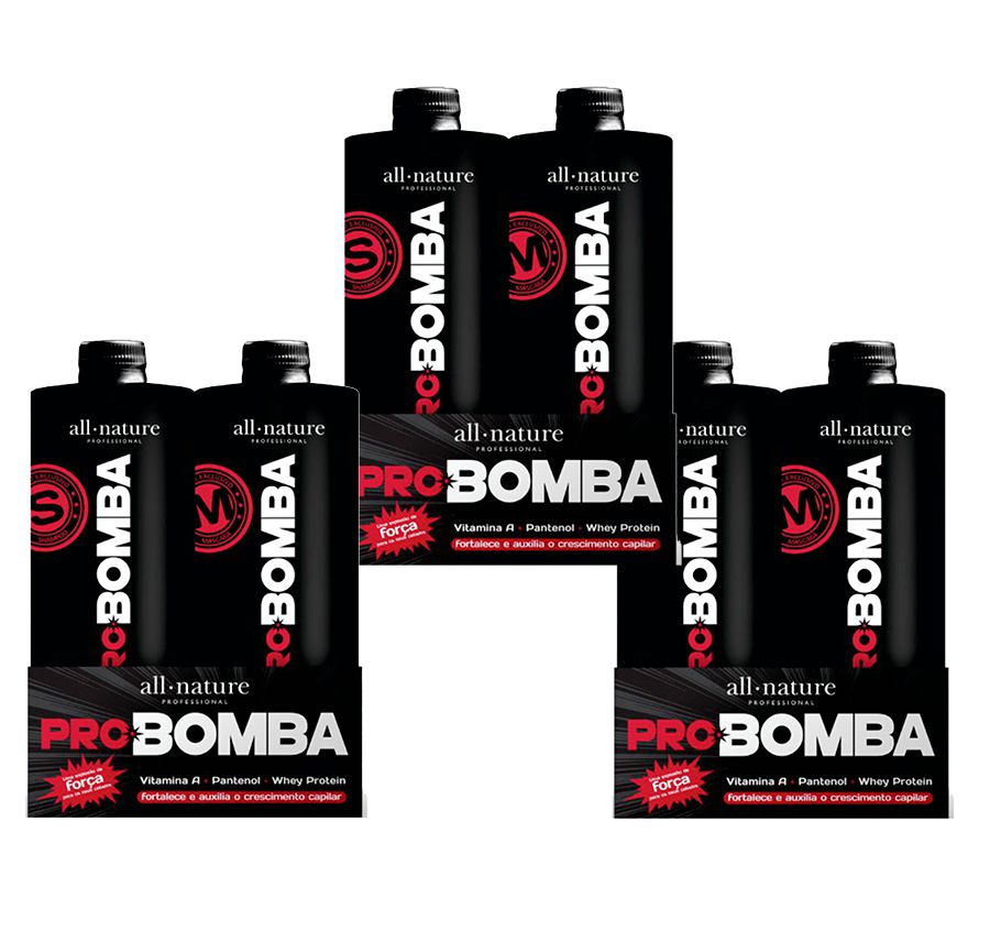 Kit Pro Bomba All Nature, Contém Vitamina A, Pantenol, Whey protein e Mix de Aminoácidos Que Fortalece e Auxilia no Crescimento  3 Kits