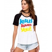 Camiseta Fem Raglan Jesus Loves You ES_058