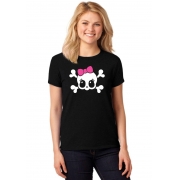 Camiseta Feminina T-Shirt Caveira Fofinha Laço Rosa Baby Skull ER_177