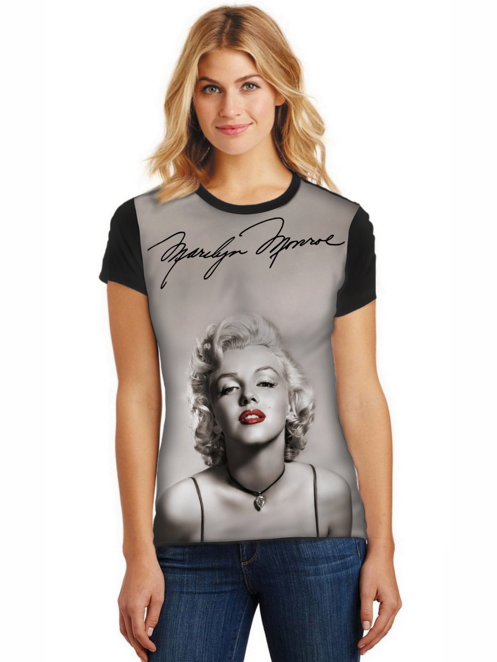 Camiseta Feminina T-Shirt Full Printed Marilyn Monroe Baby Look FP_019