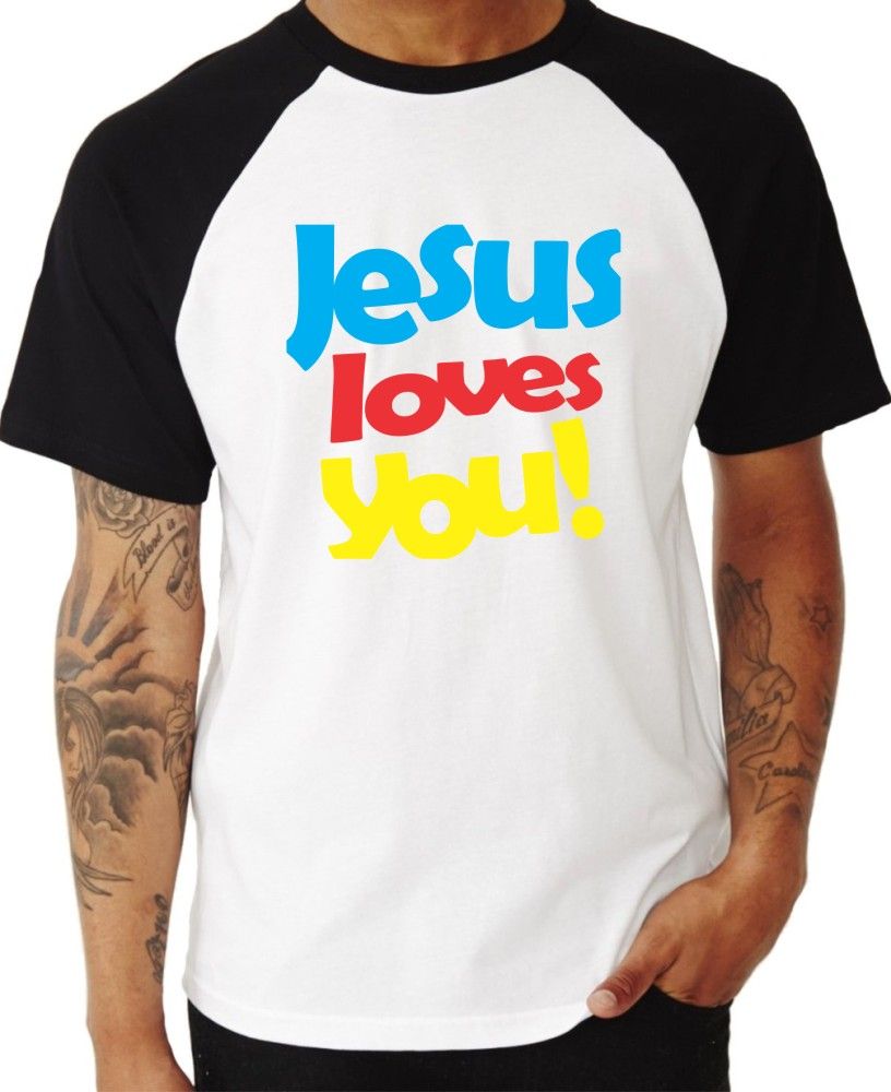 Camiseta Masculina Raglan Jesus Loves You ES_058