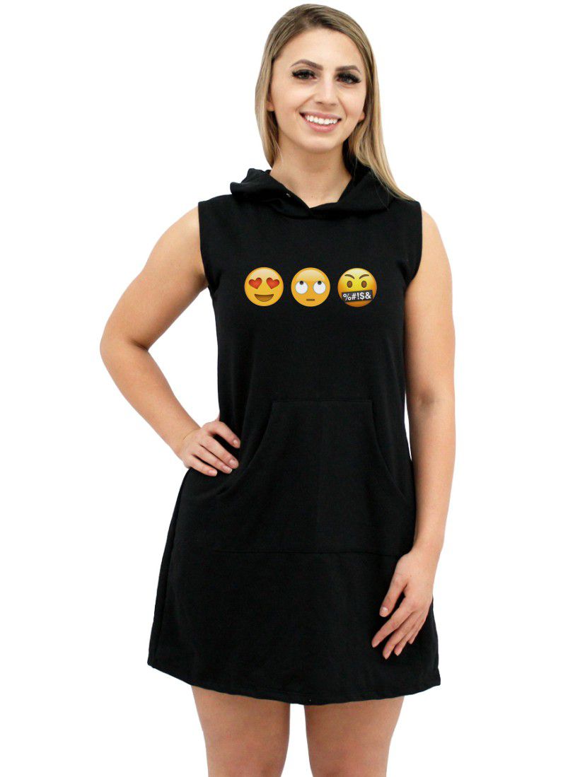 Vestido Moletom Canguru Feminino Divertido Emojis ER_146