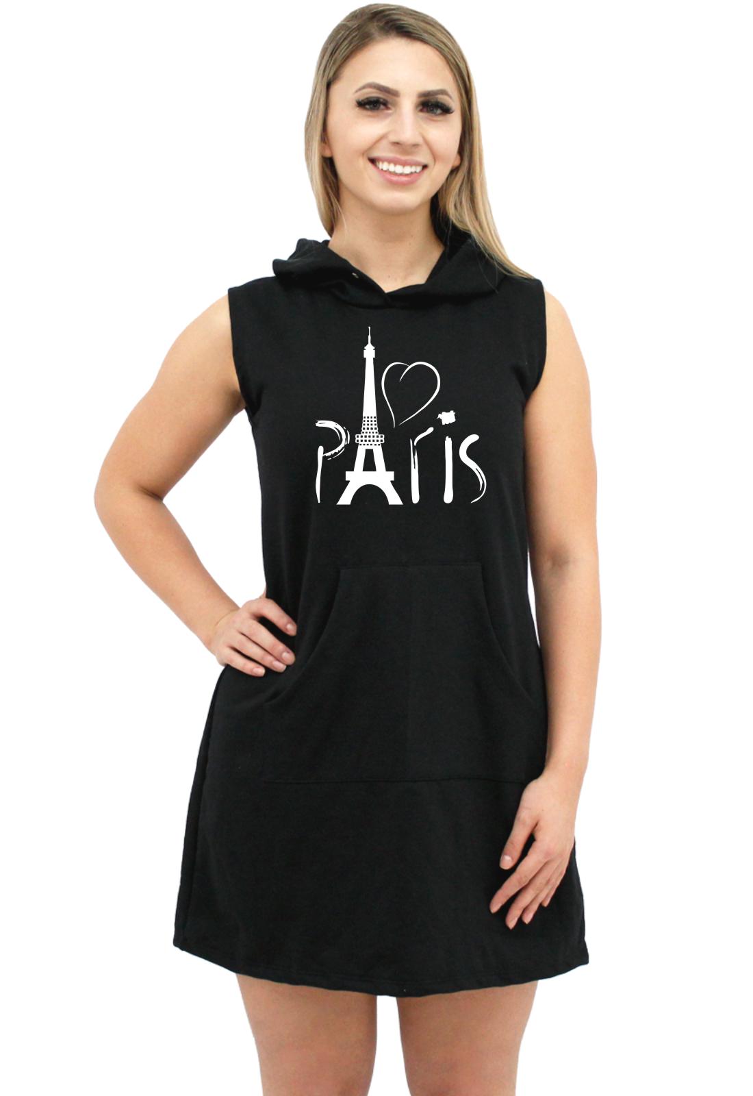 Vestido Moletom Canguru Feminino Paris Torre Eiffel França Coração ER_218