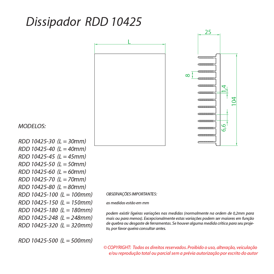 Dissipador de Calor RDD 10425-210