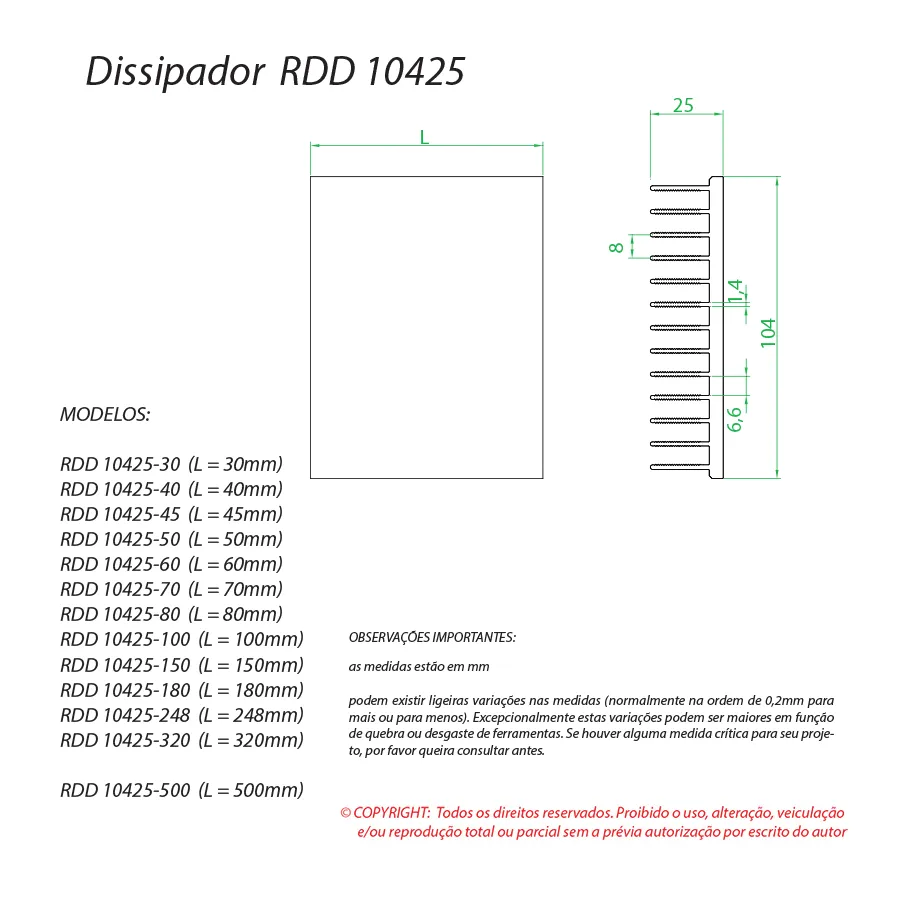 Dissipador de calor RDD 10425-700