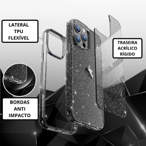 Capa para iPhone 14 Pro Max - Glitter Brilho Acrílico Anti Impacto