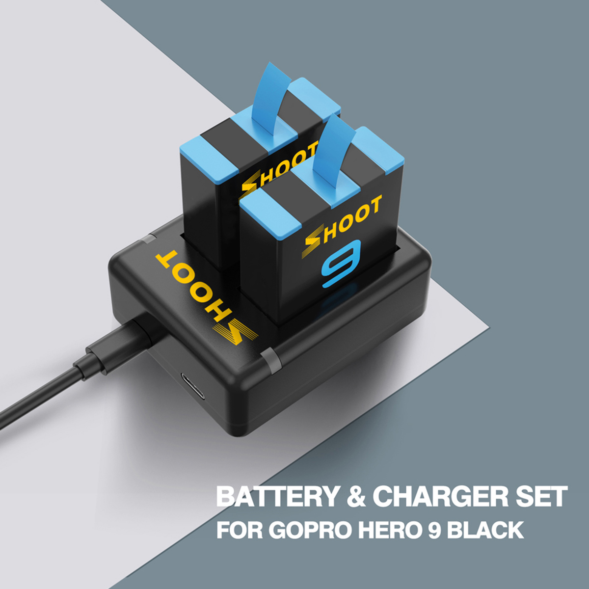 Kit com Carregador Duplo e Duas Baterias para GoPro Hero9 e Hero10 Black