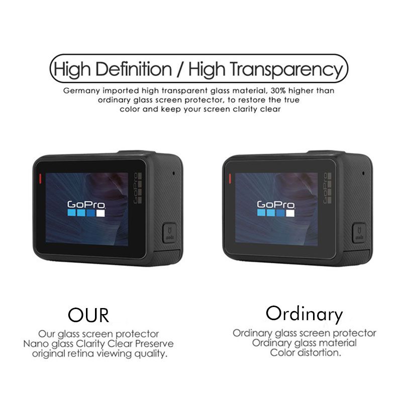 Película Vidro Lente e Tela LCD para GoPro Hero5 6 7 Black