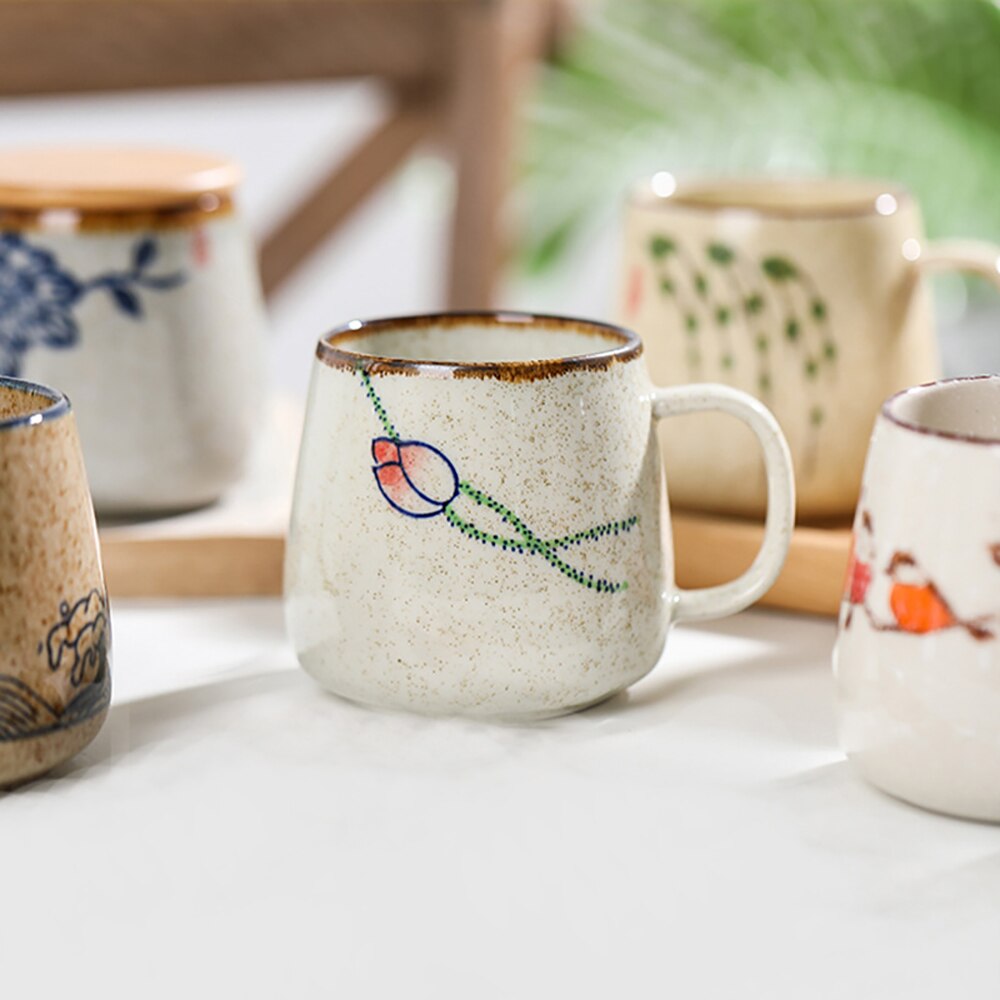 Caneca de café do vintage original japonês estilo retro copos de cerâmica, 380ml muda argila copo café da manhã presente criativo para amigos