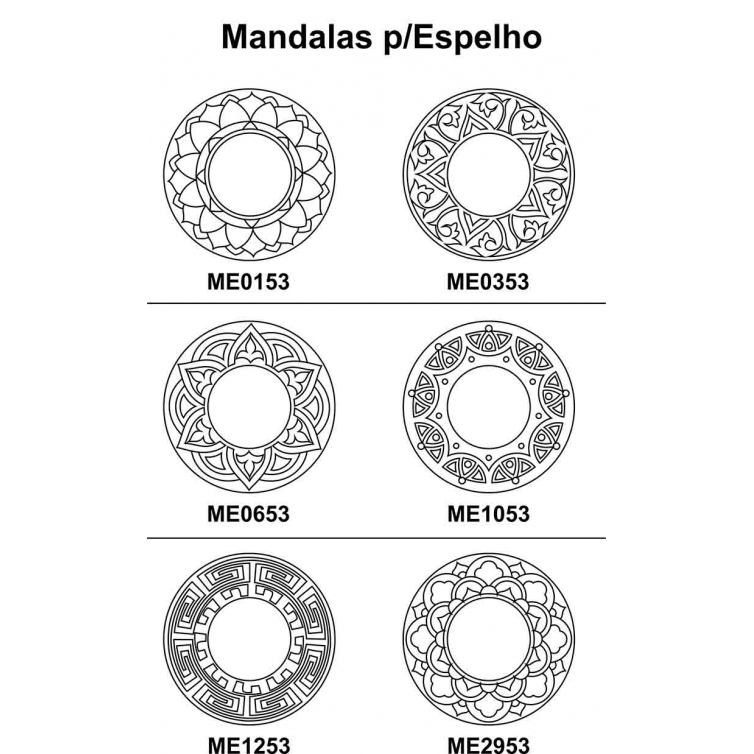 Kit 3 peças Mandala para Espelho Mdf Cru 53cm de Diâmetro para Pintar