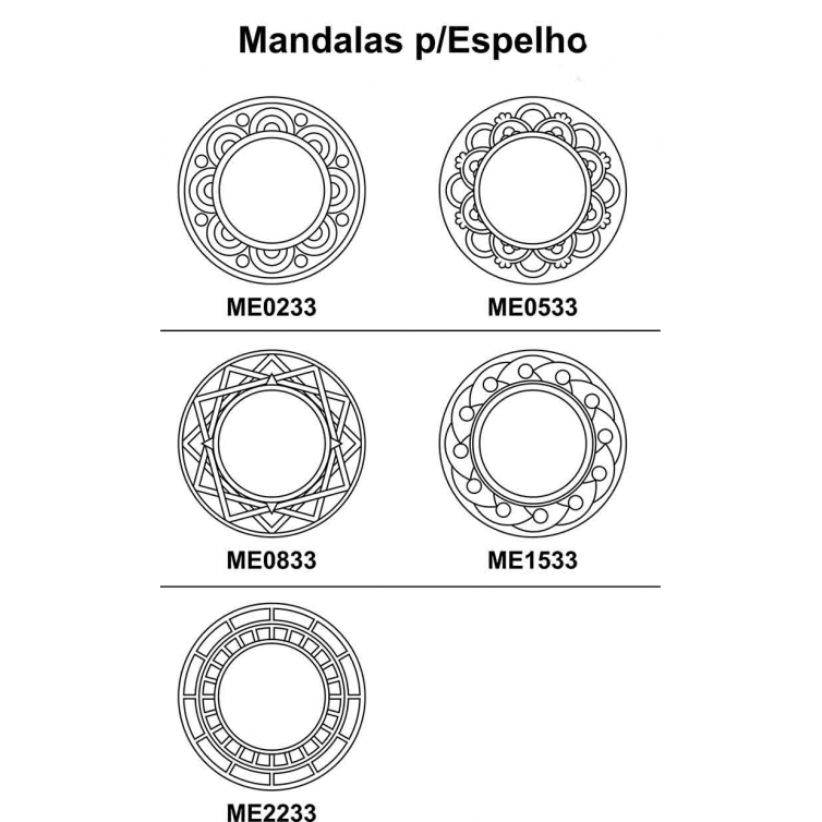 Kit 4 peças Mandala para Espelho Mdf Cru 33cm de Diâmetro para Pintar