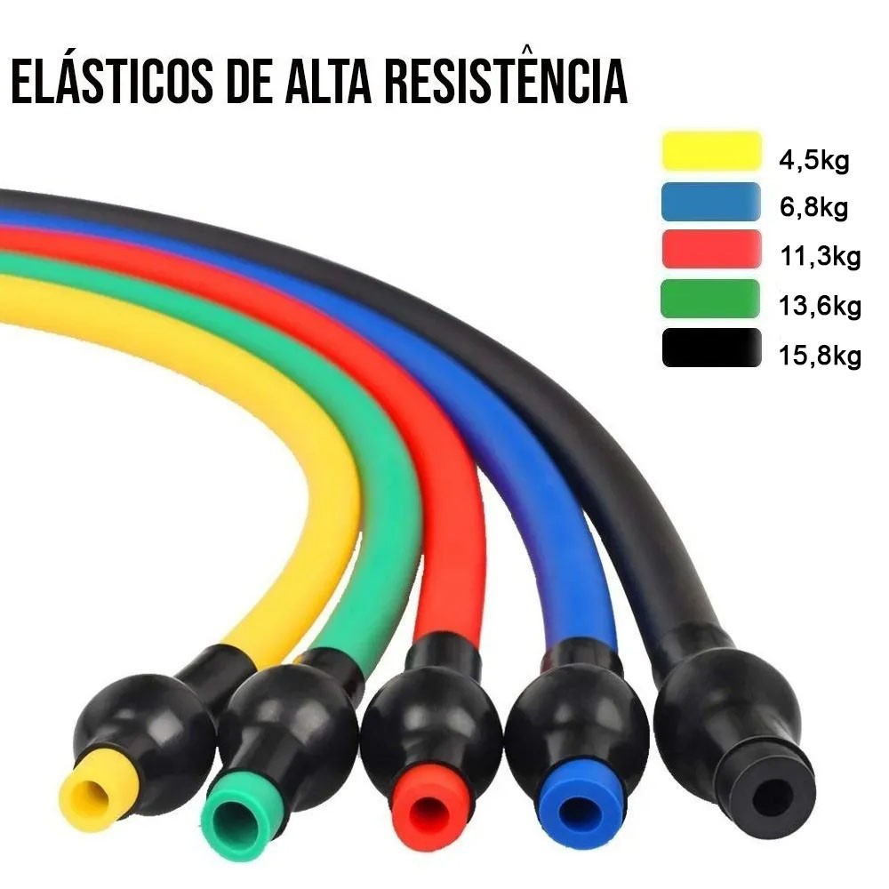 Kit 5 Elasticos 11 Peças Extensor Exercicio Academia Casa Pilates Tonificaçao Tubing Abdominal