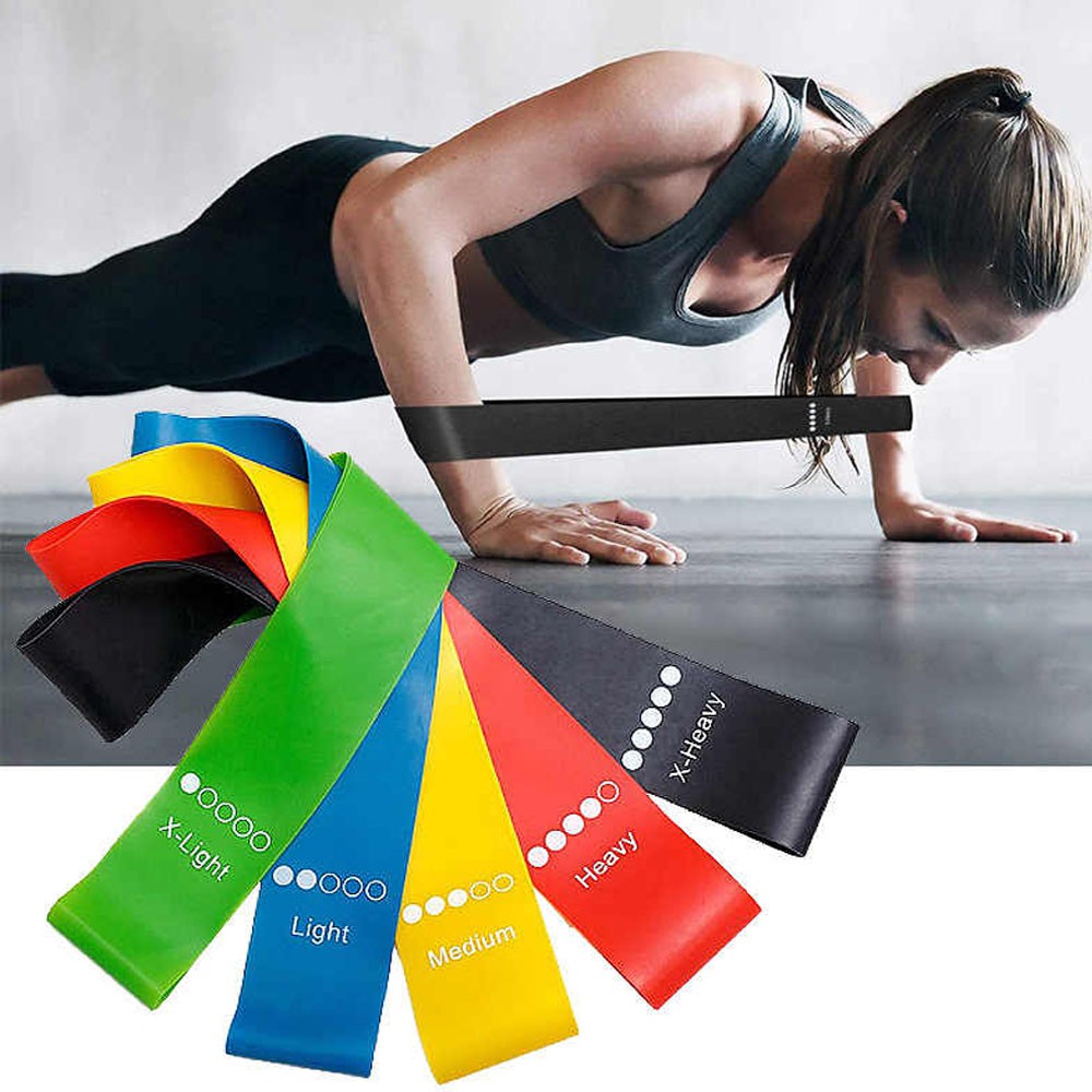 Kit 5 Faixas Elasticas Mini Band Academia em Casa Yoga Pilates Extensor Exercicios Fitness Crossfit